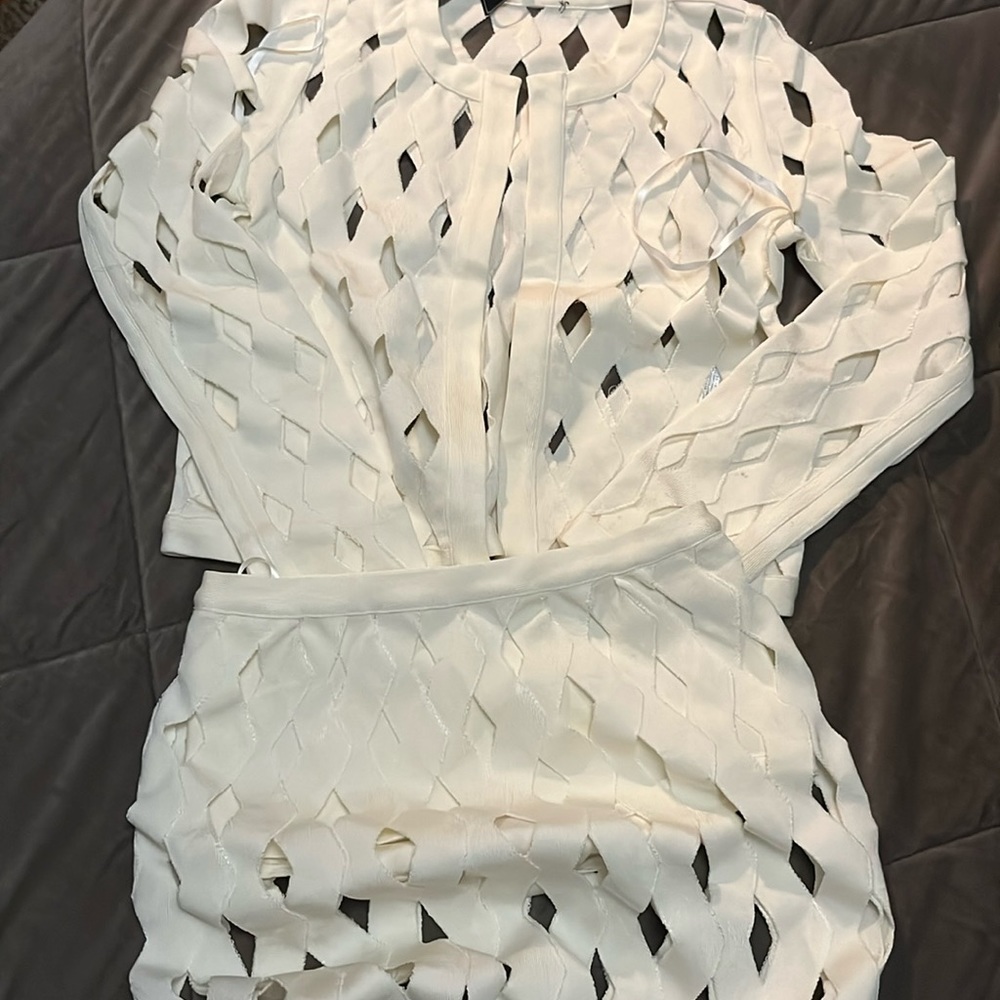 SET caged bandage jacket & skirt OFF WHITE